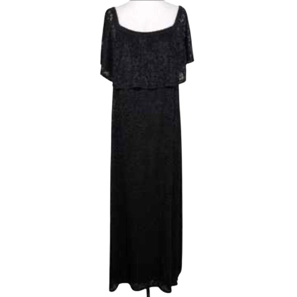Ellen Weaver Black Overlay‎ Lace Maxi Dress On/Off Shoulder Medium Elegant Gown
